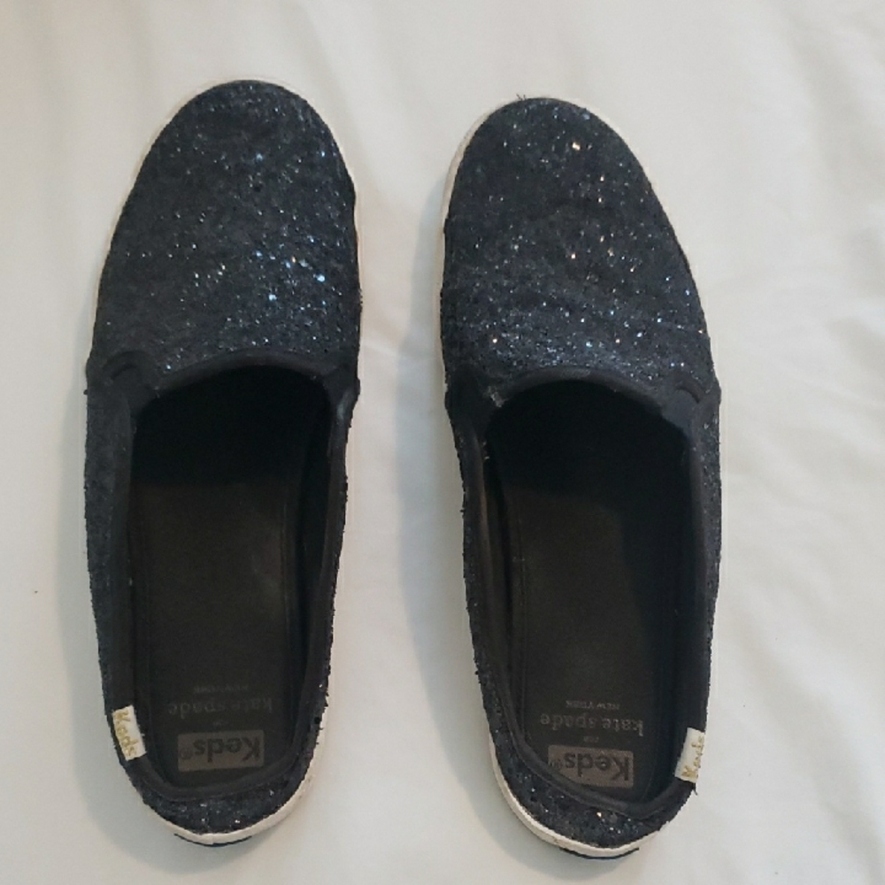 Kate Spade Black Glitter Slip-On Shoes